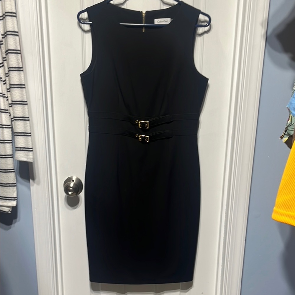 Calvin Klein Black and Gold Embellished Sheath Dress